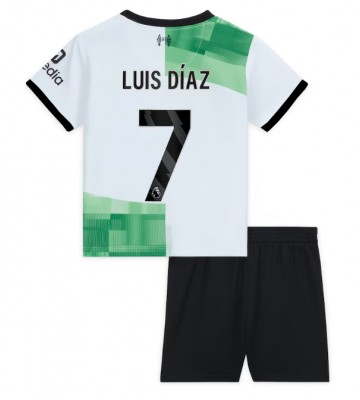 Liverpool Luis Diaz #7 Koszulka Wyjazdowych Dziecięca 2023-24 Krótki Rękaw (+ Krótkie spodenki)